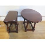 A pair of oak joint stool drop flap swivel top side tables, coffee table height 46cm, in good