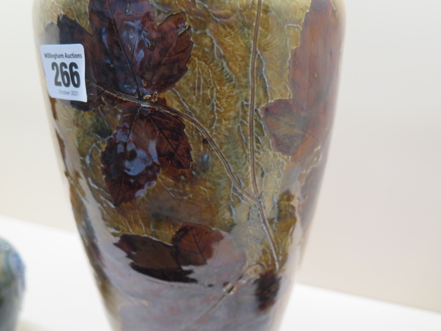 A large Royal Doulton leaf decorated vase, 40cm tall, a Royal Doulton single stem bottle vase and - Image 2 of 7
