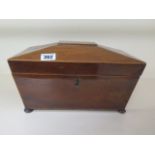 A 19th century mahogany tea caddy with replacement bowl, 33cm wide, in need of some restoration