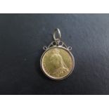 A Victorian gold full sovereign in a 9ct gold pendant mount, total weight approx 9.7 grams