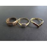 Three 9ct yellow gold rings, sizes M/R, approx 5.5 grams