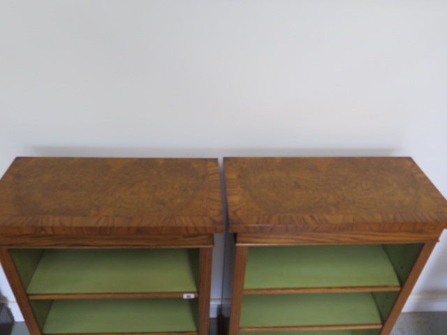 A pair of burr oak open bookcase with adjustable shelves and painted interior, 95cm tall x 61cm x - Image 3 of 3