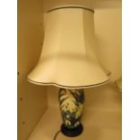 A Moorcroft bullrush and lily table lamp with shade, 60cm tall, working, good condition