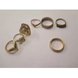 Three 9ct gold rings, approx 6.2 grams, three 14ct rings approx 6 grams and a ring marked AK18K