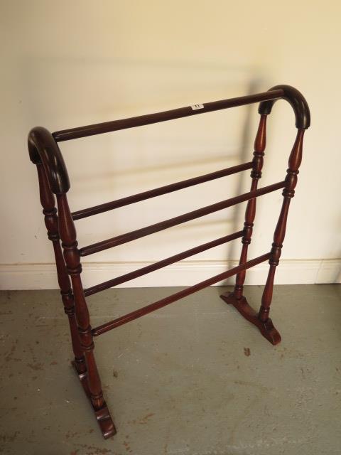 A Victorian mahogany towel rail in clean polished condition, 86cm tall x 67cm long
