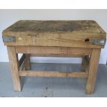 A pine butchers block on stand, 81cm tall x 109cm x 64cm (in barn find condition)