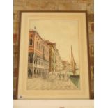 A watercolour of Venice with The Doges Palace to the foreground, signed M Oligeles ? 1901, frame