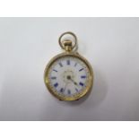 An 18ct yellow gold top wind pocket watch, 35mm case, with base metal dust cover, in running