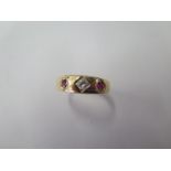 An 18ct yellow gold diamond and ruby ring, size S, approx 4.6 grams, in good condition (ref 7239)