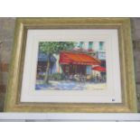 Anthony Orme cafe scene entitled Breakfast in the shade Paris, in a gilt frame 77cm x 88cm, in