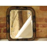 A chinoiserie decorated wall mirror, 46cm x 39cm, some losses and wear but a decorative piece
