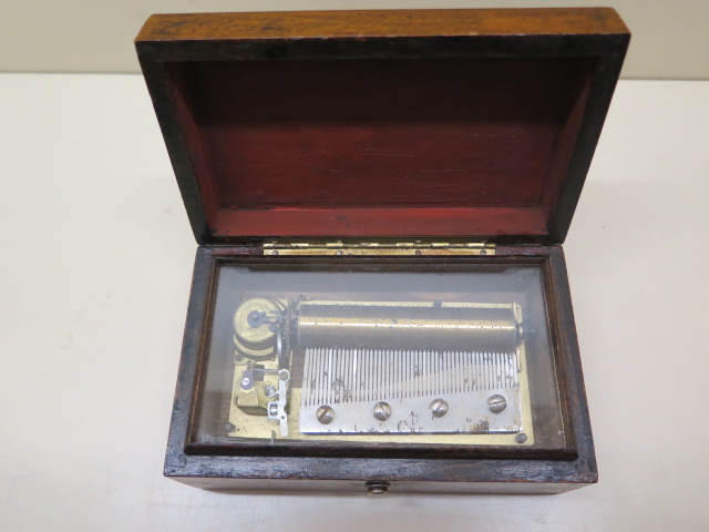 A Thorens music box playing Four Airs, 16cm x 10cm x 8cm, in working order