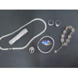 A collection of 8 pieces of silver jewellery including a butterfly wing brooch, approx 3 troy oz