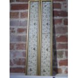 Two oriental silkwork panels in gilt frames, in good condition, frame sizes 77cm x 13cm