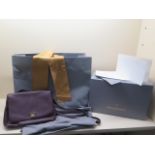 A Mulberry purple leather satchel type handbag with box and bag, 31cm wide, some small wear to