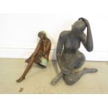Two bronze lady statues, tallest 39cm