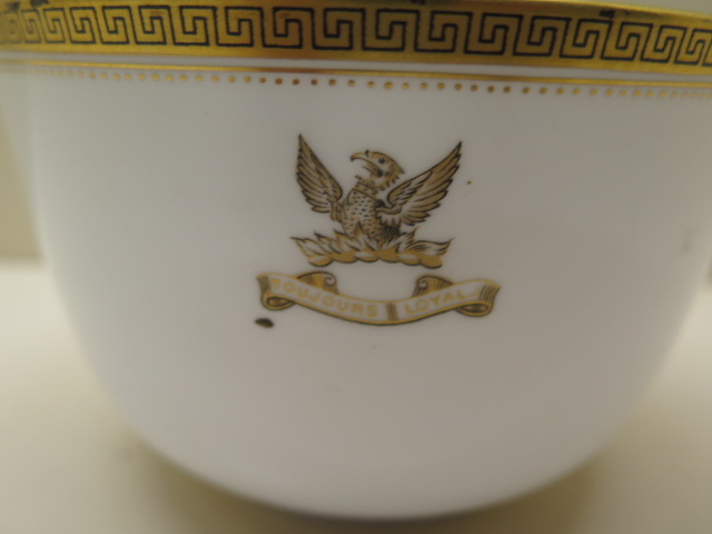 A 19th century Copeland Spode porcelain bowl decorated with a crest and gilded key fret pattern rim, - Image 6 of 6