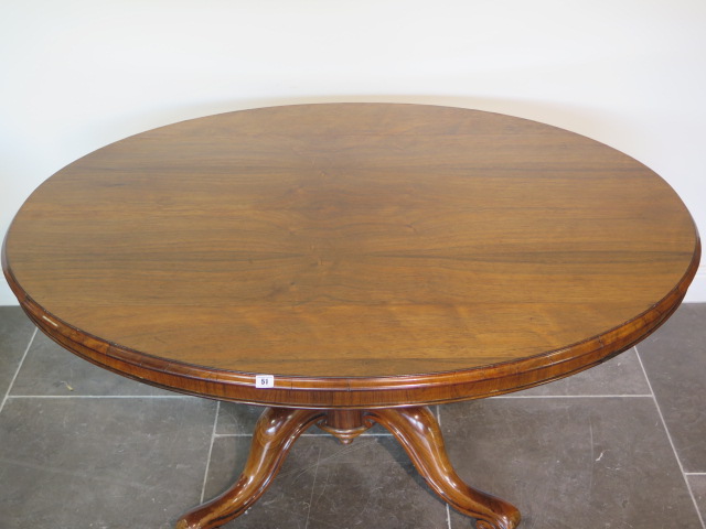 A good 19th century rosewood breakfast table with an oval 152cm x 120cm top on a carved quatrefoil - Image 2 of 8