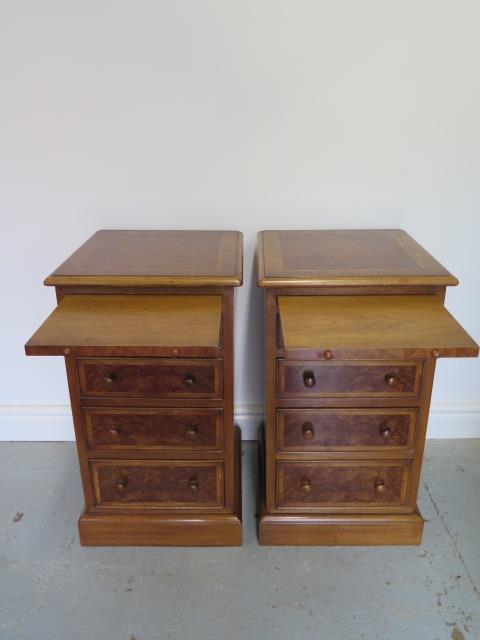 A pair of burr wood veneer four drawer bedside chests each with a slide, reveneered by made by a - Image 2 of 4