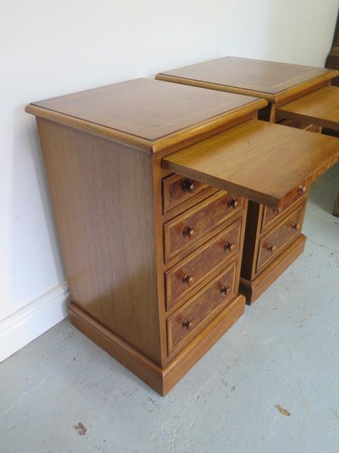 A pair of burr wood veneer four drawer bedside chests each with a slide, reveneered by made by a - Image 4 of 4