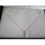 An 18ct white gold diamond and pearl necklace, approx 45cm long, pearl approx 10mm long