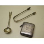 A George Adams silver mustard spoon, London 1861/62, a pair of silver George Adams nips 1876/77