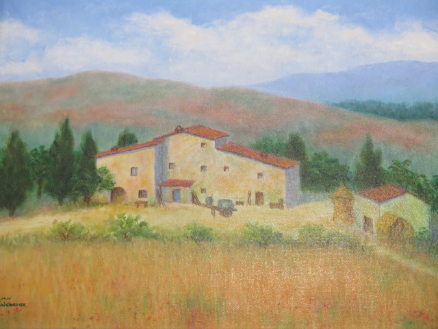 Lilian Webster oil on board Tuscany landscape Villa scene in a silvered frame, 52cm x 61cm, in - Image 2 of 3