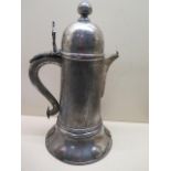 An unusual hand planished lidded plated copper jug with copper coins dated 1806 to the base, 36cm ta