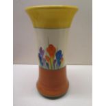 A Clarice Cliff Bizarre Crocus pattern vase, 21cm tall, no 205, in good condition