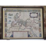 John Speede A New Mappe of the Roman Empire double page coloured engraving mounted and framed, frame