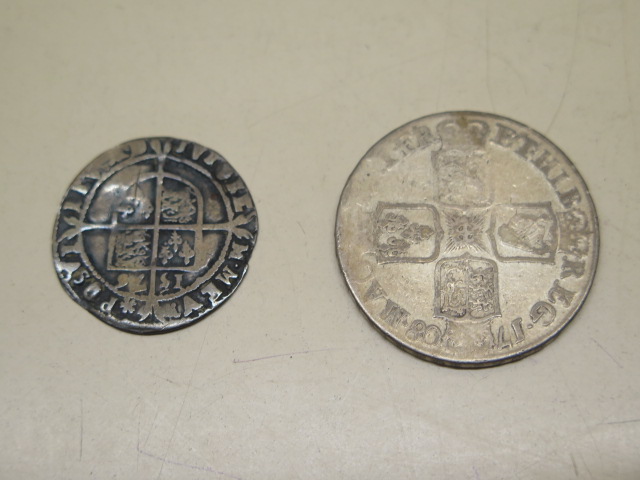 An Elizabethan sixpence piece 25mm and a 1708 half crown - Image 2 of 2