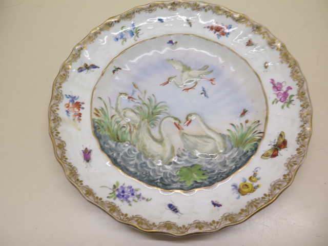 A Continental swan and heron decorated cabinet plate, 24cm diameter, and a Meissen second quality - Image 2 of 7