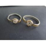 Two 9ct gold manual wind ladies wristwatches, both on plated straps, both running, hands advance,