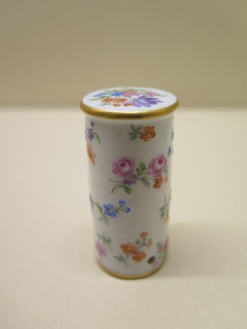 A 19th century Meissen porcelain stopper enamel decorated with a floral design, 5cm tall, good