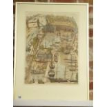 Glynn Thomas artist proof signed print, St Katharines Dock, in a gilt frame, 77cm x 57cm, some fly