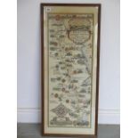 An early 20th century map by Pratts, depicting the Old Great North Road, frame size 97cm x 41cm,