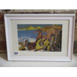 A John Minton lithograph Beach, in a white painted frame 25cm x 34cm, in good condition