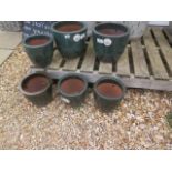 Six assorted frost proof plant pots