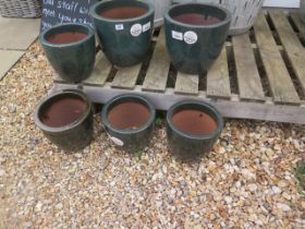 Six assorted frost proof plant pots