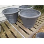 Three grey large frost proof plant pots, diameter 50cm