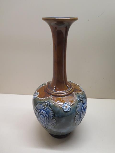 A large Royal Doulton leaf decorated vase, 40cm tall, a Royal Doulton single stem bottle vase and - Image 6 of 7