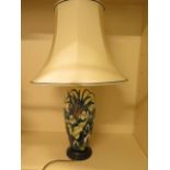 A Moorcroft bullrush and lily table lamp with shade, 77cm tall, working, good condition