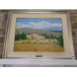 Lilian Webster oil on board Tuscany landscape Villa scene in a silvered frame, 52cm x 61cm, in