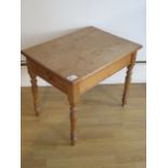 A miniature Victorian stripped pine kitchen table with a drawer, ideal coffee table, 50cm tall x