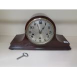 A mahogany cased mantle clock, Westminster chimes, running, case good