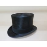 A J Christie and Son, Edingburgh brushed silk top hat, 16cm tall, internal 20.5cm x 15cm, made by