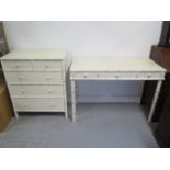 A modern painted faux bamboo three drawer dressing table, 77cm tall x 110cm x 51cm, and matching