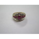 A 9ct yellow gold Art Deco style ruby and diamond ring, ring size L 1/2 , in good condition