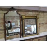 A mahogany mirror with carved top, 70cm tall x 34cm wide and a small 19th century gilt mirror,