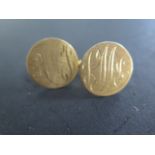 A pair of 14ct 585 gold cufflinks approx 13.2 grams, both engraved in generally good condition